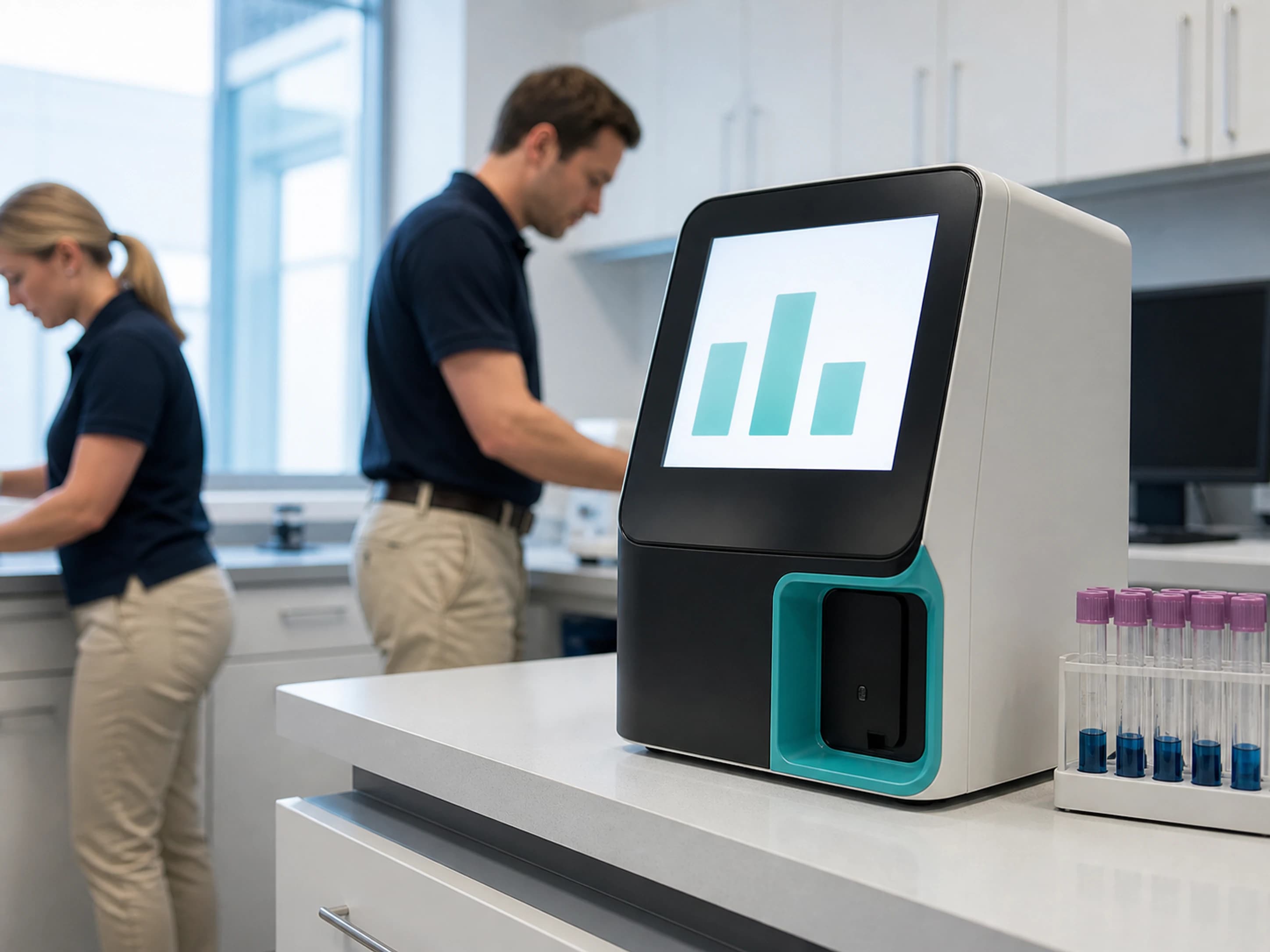 Veterinary laboratory analysers on a clinic bench